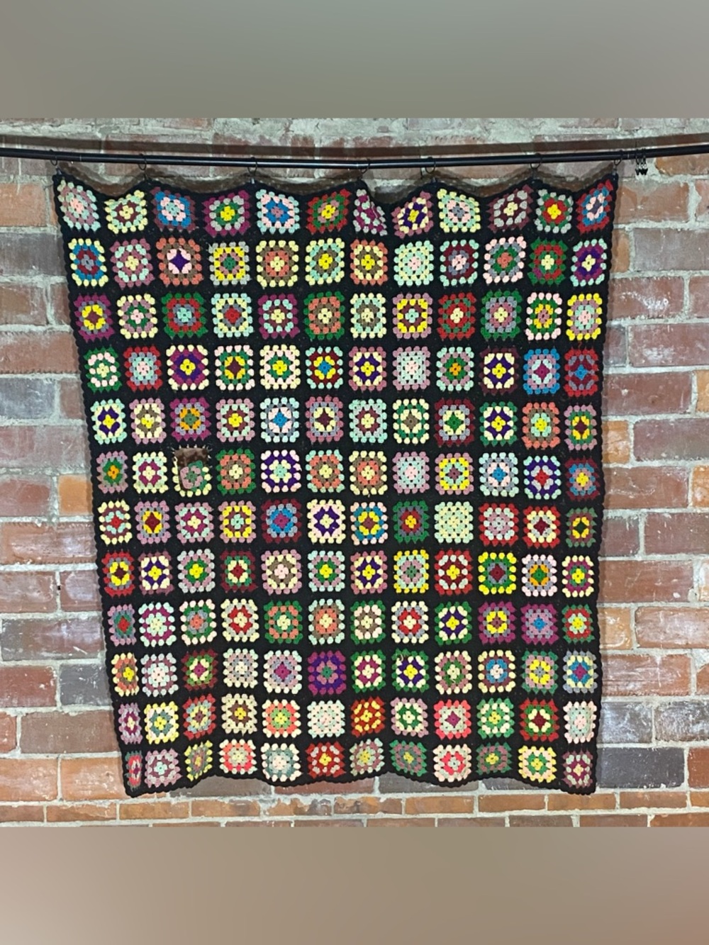 Vintage Granny Square Afghan 56” x 66” MCM Roseanne Grandma Core